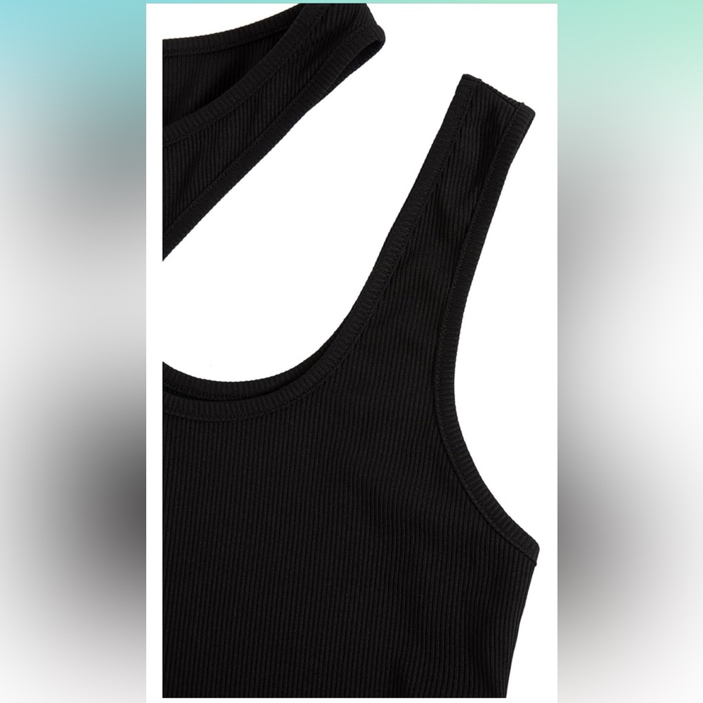 Women's Black and Tan Ribbed Cutout Crop Tank Tops - Picture 4 of 9